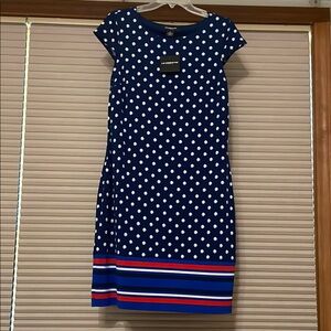 Liz Claiborne Blue and White Sheath Midi Dress sz M